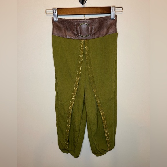 Disney Other - Disney Raya and the Last Dragon Green Harem Pants Brown Belt Size 7/8 Girls EUC